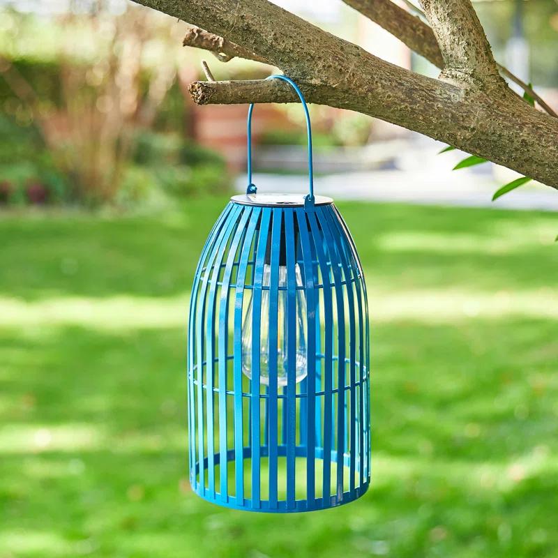 9.75" Metal Woven Solar Powered  Outdoor Hanging Lantern
