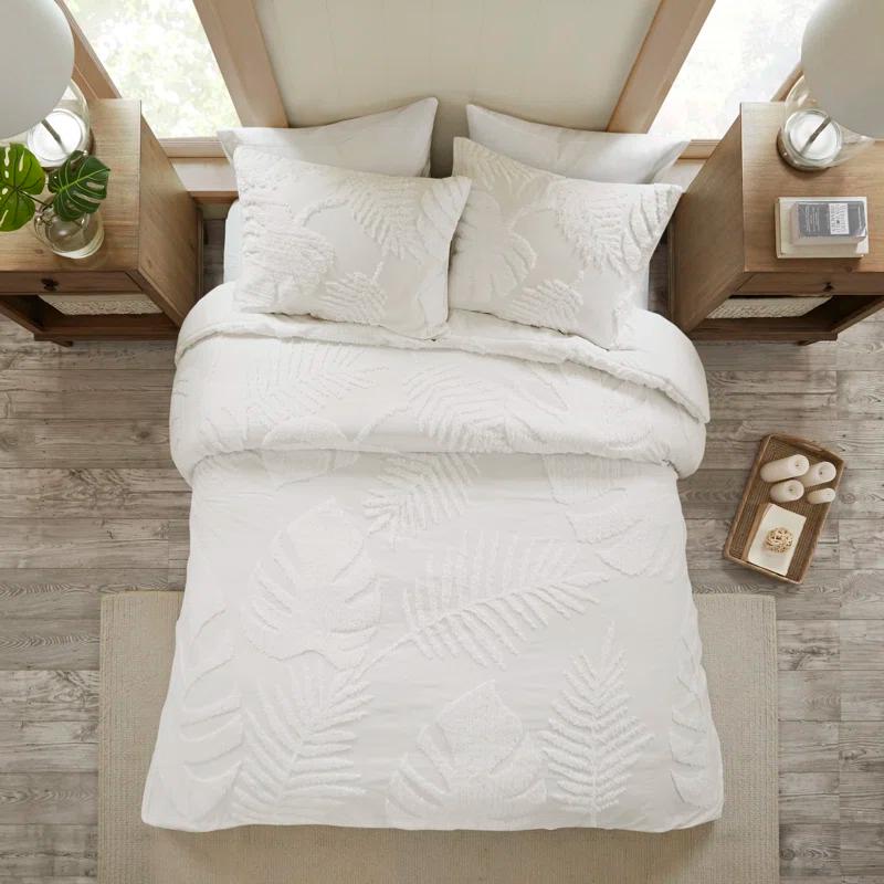 Madison Park Bahari Tufted Cotton Chenille Palm Duvet Cover Set