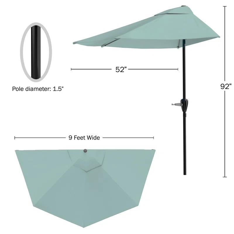 Pure Garden Summertime Umbrellas 3 Half Umbrella Outdoor Patio Shade - 9' Patio Umbrella with Easy Crank - Small Canopy for Balcony, Table, or Deck by Pure Garden