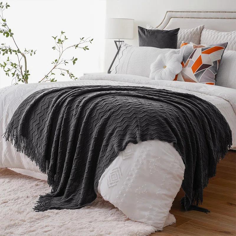 Battilo Home Throw Blanket for Couch, Textured Soft Throw Blankets, Decorative Knitted Blanket for Home Living Room Decor, 50"x60" | Wayfair