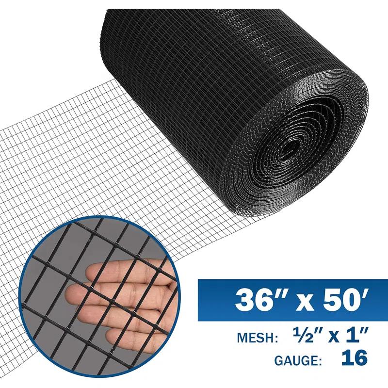 Fencer Wire Fencer Wire 16 Gauge Black Vinyl Coated Welded Wire w/ Mesh Size 0.5 inch X 1 inch, Multiple Sizes