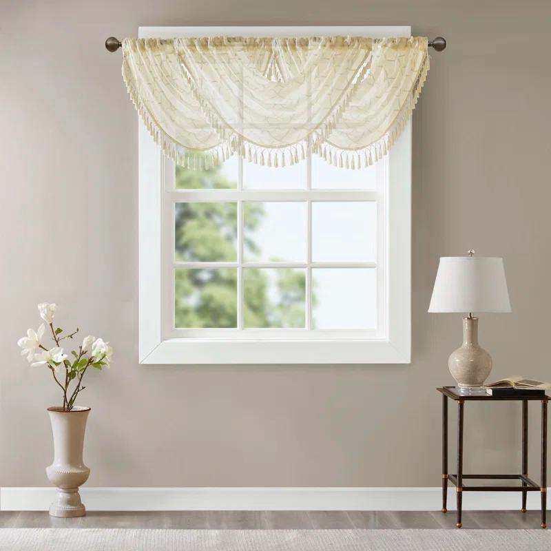 Madison Park Irina Diamond Sheer Embroidered Single Waterfall Valance