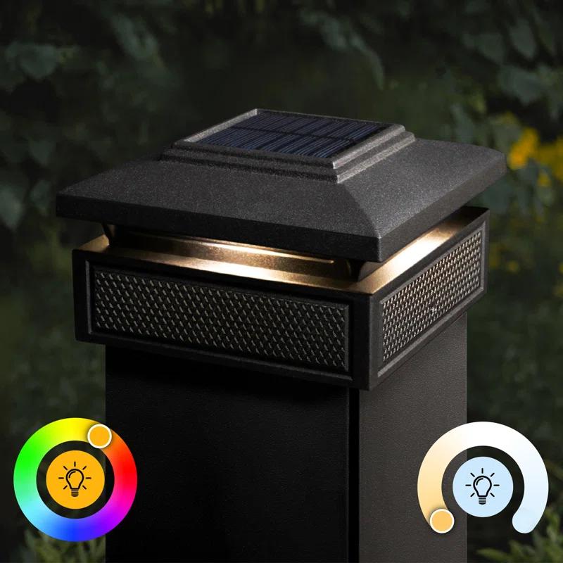 Classy Caps Black Low Voltage Integrated LED Metal Fence Post Cap Light 3.5 In. X 3.5 In. with Base Adapter Included