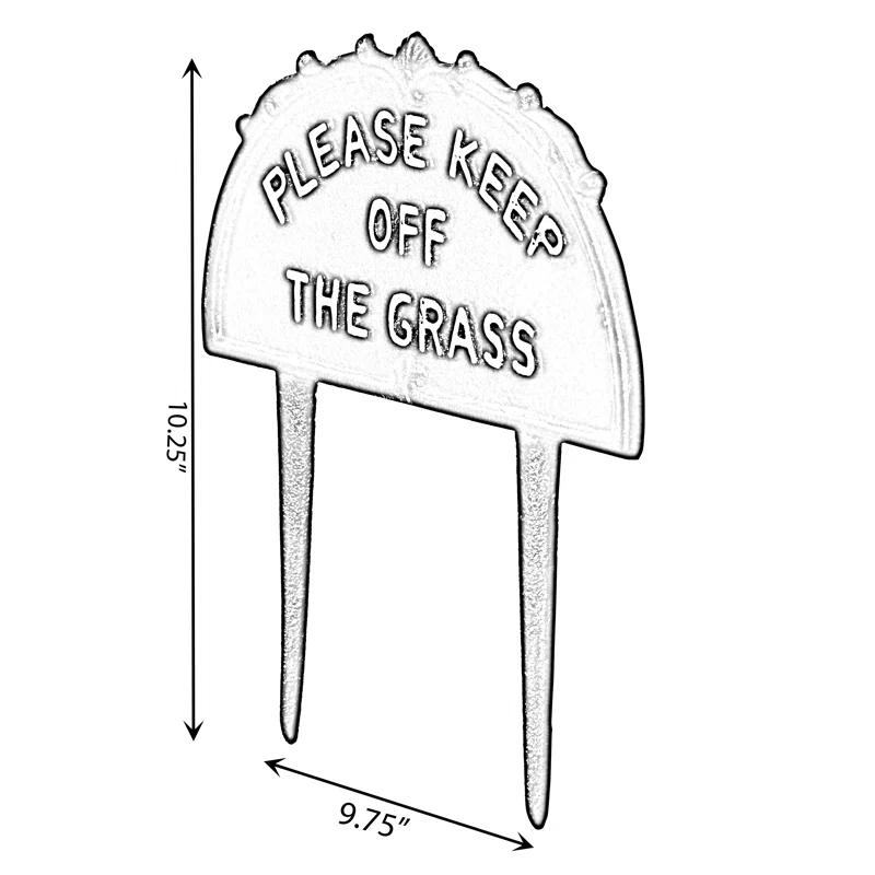 Gardenised Please Keep Off the Grass Post, Outdoor Warning Ground Cast Iron Stake