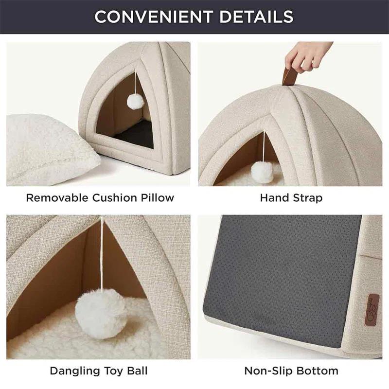 Cat Beds For Indoor Cats - 2 In 1 Cat Cave For Kittens And Small Pets, Foldable Cat House Tent With Removable Washable Cushioned Pillow, Cat Hideaway With Non-Slip Bottom