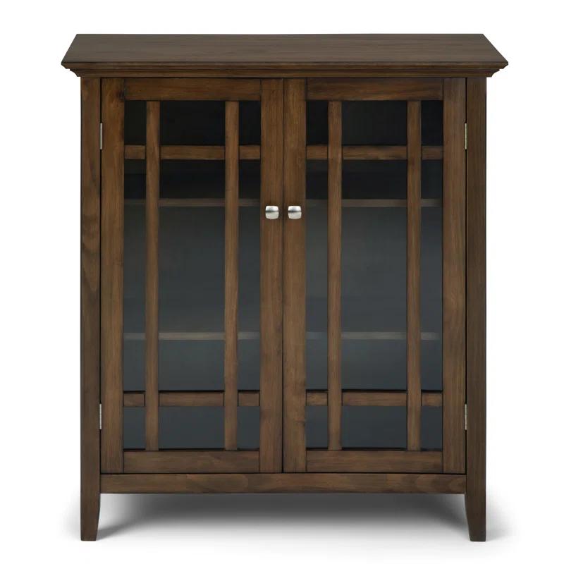 Simpli Home Bedford 39"W Solid Wood 4-Shelf Medium Storage Cabinet with Glass Doors and Adjustable Shelves
