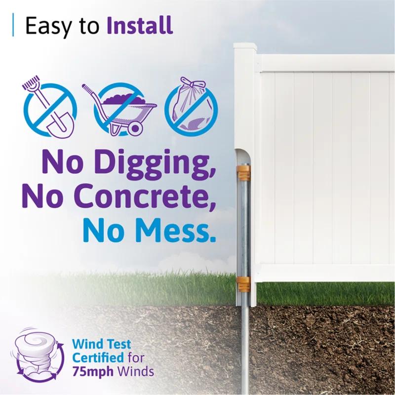 WamBam No-Dig Fence 5ft H (1 Fence Post) No Dig WamBam Windsor Finishing Post with Steel Pipe Anchor Kit, Permanent White Vinyl Post for Windsor Fence Panels and Gate Kit, Perfect for Yard, Pool or Dog Fence BL19109