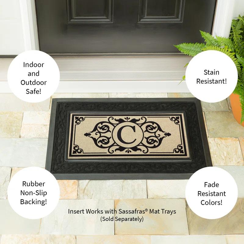 Evergreen Enterprises, Inc Monogram Cambridge Monogram Burlap Sassafras Switch 22 in. x 10 in. Non-Slip Indoor Door Mat