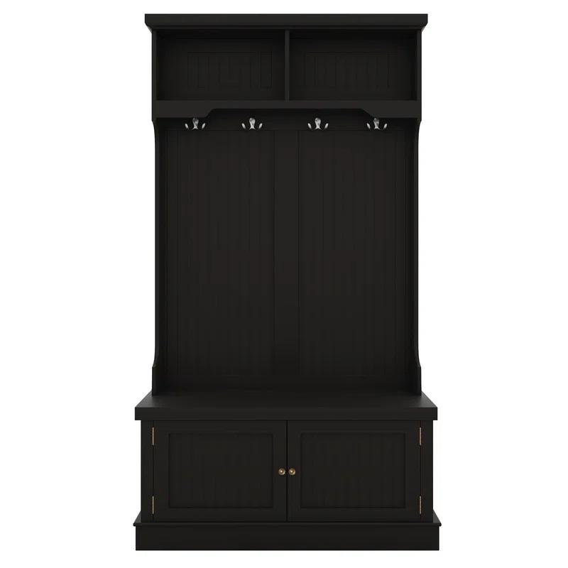 Infinity Hall Tree with Storage Shoe Bench for Entryway and Hallway, 4-in-1 Design Coat Racks with 4 Hooks for Living Room, Black