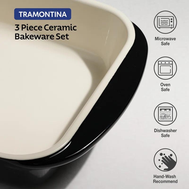 Tramontina Tramontina Mae 3-piece Ceramic Porcelain Baking Pans Set, Non Stick Casserole Dishes For Oven, Rectangular Bakeware For Lasagna, Cakes And Loafs