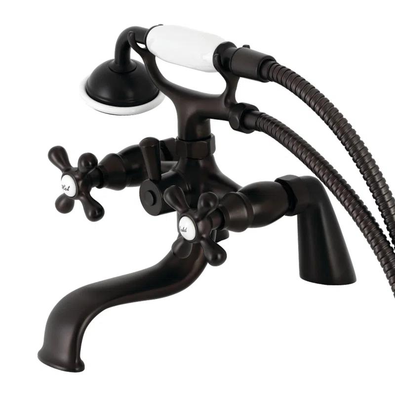 Kingston Brass KS227ORB Kingston Brass Kingston Three-Handle 2-Hole Deck Mount Clawfoot Tub Faucet with Handshower