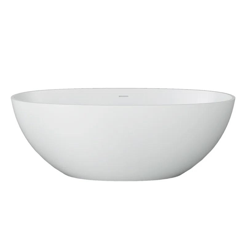 TCYO 65 in. x 30 in. Solid Surface Freestanding Soaking Bathtub with Center Drain in Matte White TYMYBT11-65MW