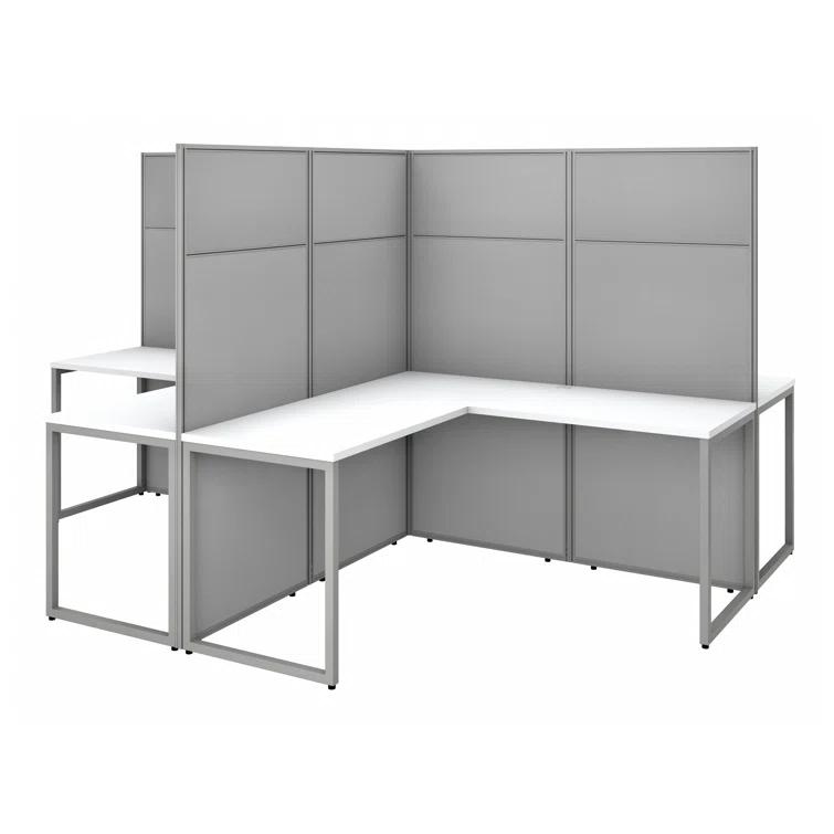 Bush Business Furniture Easy Office L-Shaped 4 Person Cubicle with Cable Management