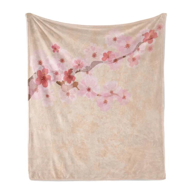 Ambesonne Ambesonne Japanese Fleece Throw Blanket Cherry Blossoms Sakura Soft Pink Beige Coral