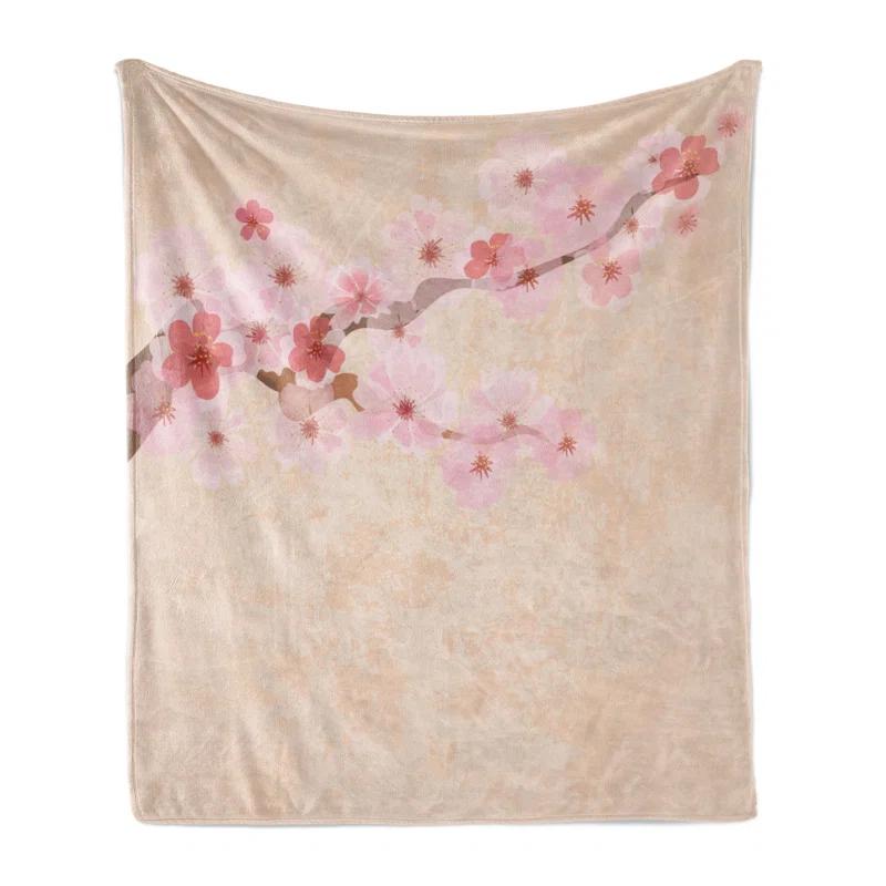 Ambesonne Ambesonne Japanese Fleece Throw Blanket Cherry Blossoms Sakura Soft Pink Beige Coral
