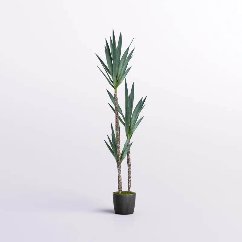 Artificial Green Yucca Tree in Black Planters Pot.