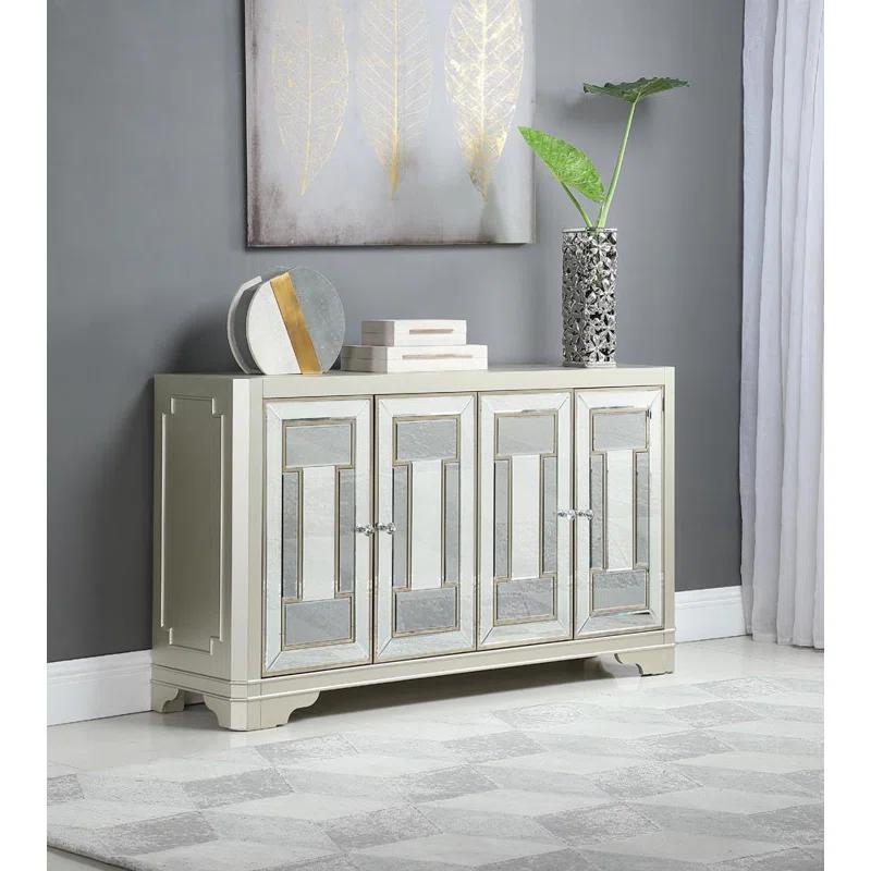 Everly Quinn Toula Smoke/Champagne 4-Door Accent Cabinet