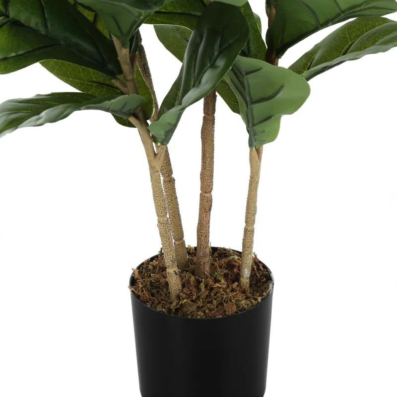 Primrue Fiddle Lifelike Tree, Indoor,Greenery, Potted, Real Touch, Decorative, Green Leaves, Black Pot