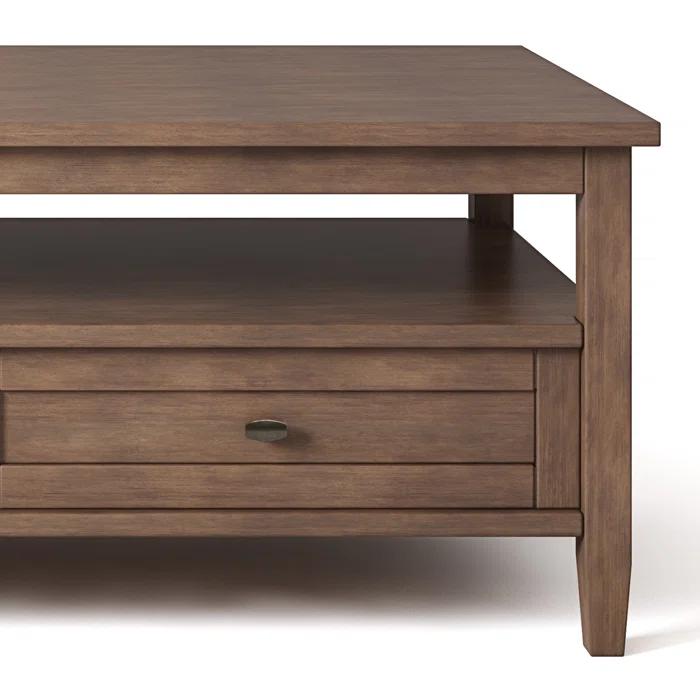Simpli Home Warm Shaker 48"W Solid Wood Coffee Table with Two Storage Drawers and Open Shelf