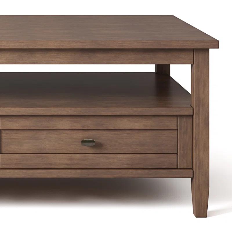 Simpli Home Warm Shaker 48"W Solid Wood Coffee Table with Two Storage Drawers and Open Shelf