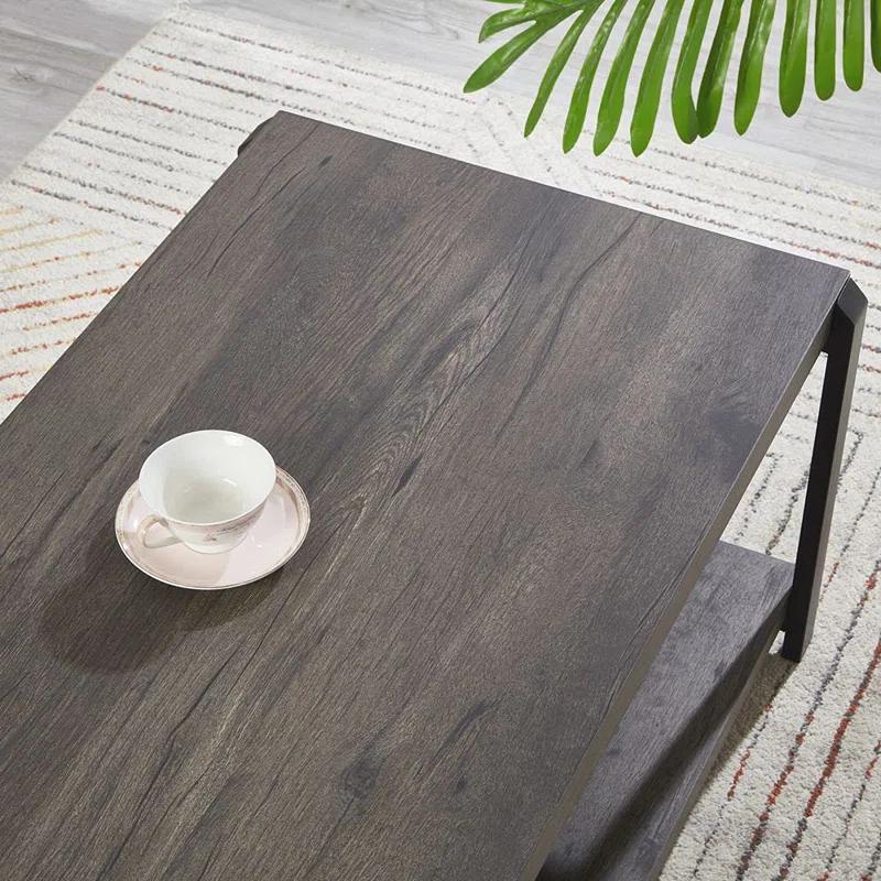 17 Stories Coffee Table With Storage Shelf, Rustic Wood And Metal Cocktail Table For Living Room, Grey