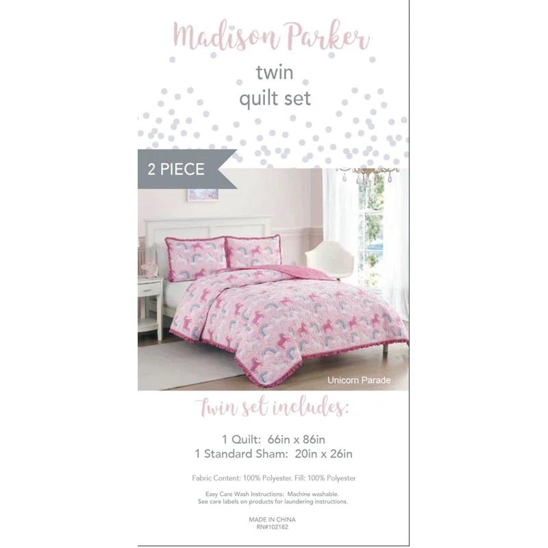 Alex + Bella ALEX + BELLA Unicorn Parade Pink Reversible Microfiber Quilt Set