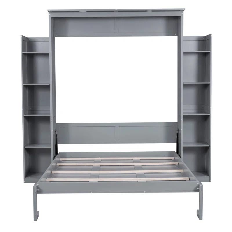 SHANRUGUOJI Murphy Bed Wall Bed With Shelves And LED Lights With Side Storage Bookcases