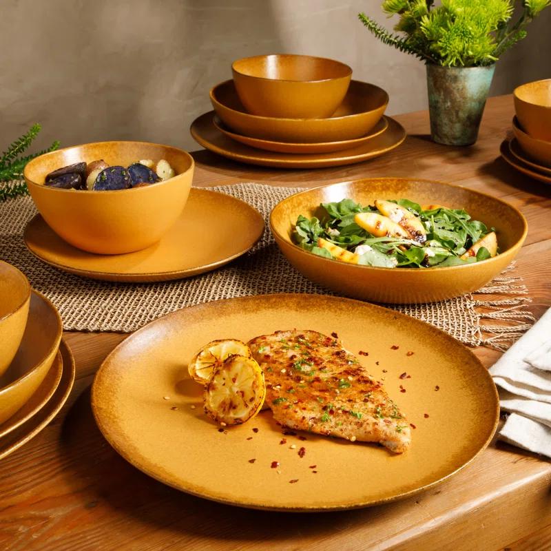 bloomhouse Palermo Sun 16 Piece Stoneware Reactive Glaze Plates and Bowls Dinnerware Set