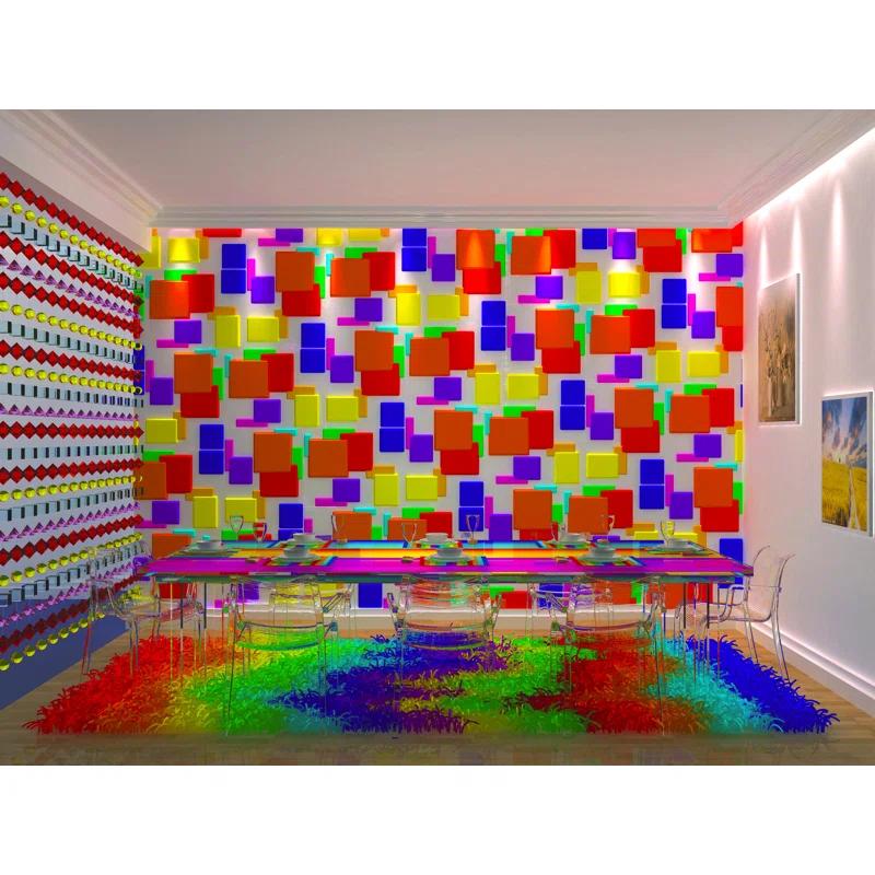 Dundee Deco's Paintable Off White Geometric Squares Fiber 3D Wall Panel, 2.6 ft X 2.1 ft, Interior Design Wall Paneling Decor Commercial and Residential Application, 5.5 sq.ft. each
