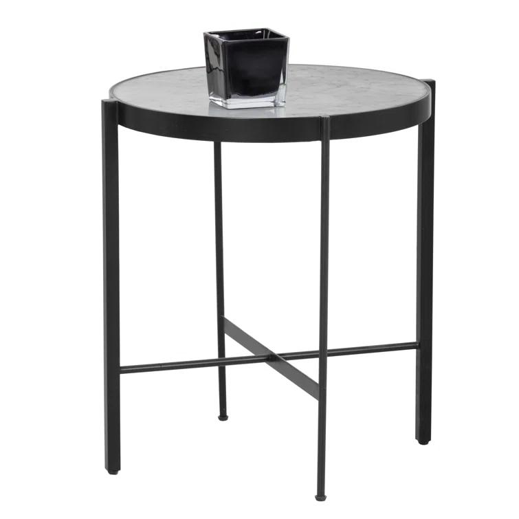 Transitional 20'' Round White Stone Top Metal End Table