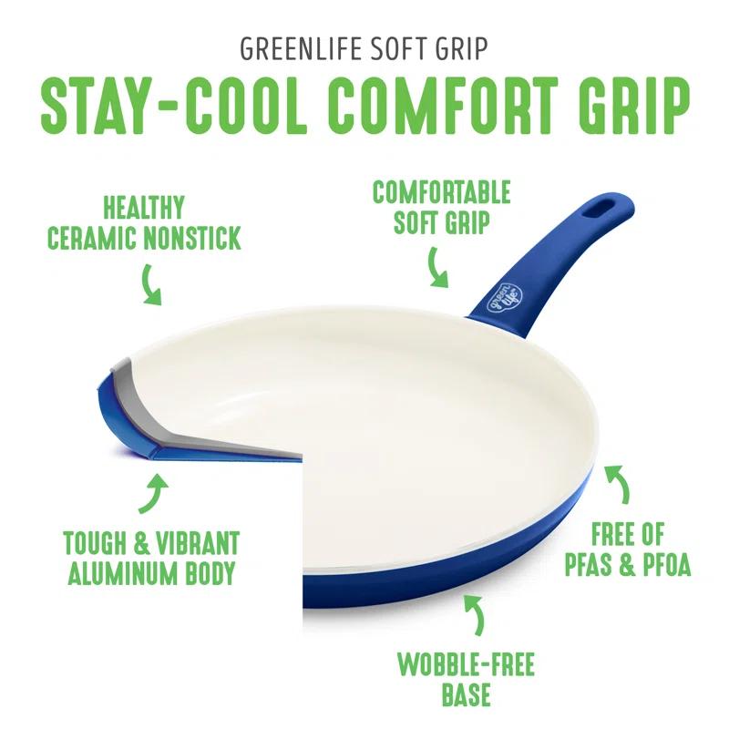 GreenLife GreenLife Soft Grip Healthy Ceramic Nonstick, 1QT And 2QT Saucepan Pot Set With Lids, Dishwasher Safe