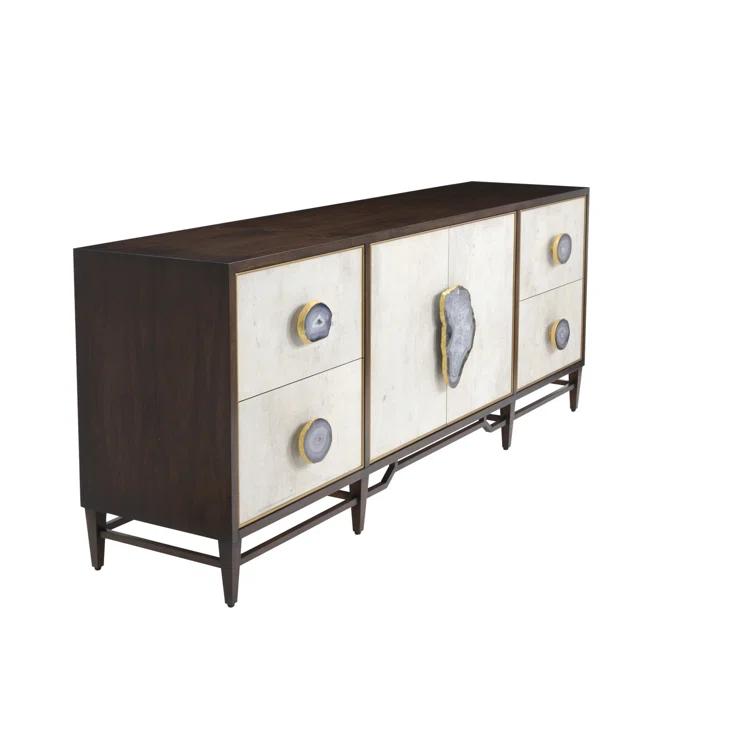 Mercia 87'' Black Walnut Credenza with Gold Accents and Agate Handles