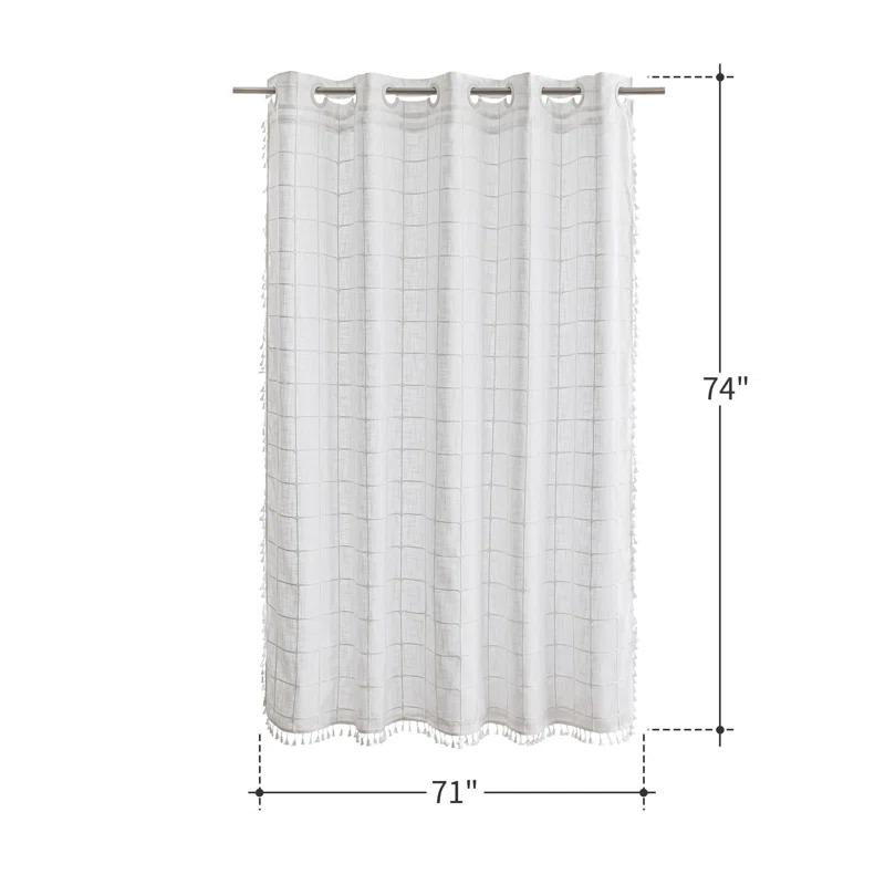Hokku Designs Farmhouse Shower Curtain With Snap-In Liner,No Hooks Needed,Boho Fabric Shower Curtains With Tassels For Rustic Neutral Bathroom Decor,With Magnets,Water Repellent&Machine Washable,White,71X74inch