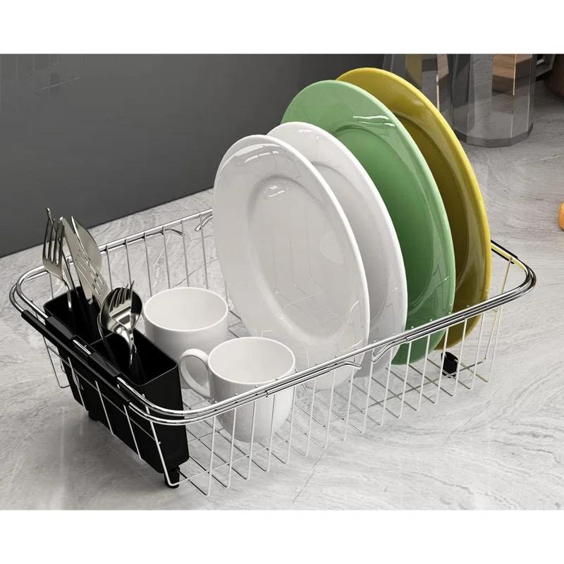 THE GLAMOUR BOUTIQUES Adjustable Over Sink Dish Rack Stainless Steel Dish Drying Rack On Counter Or In Sink, Rustproof