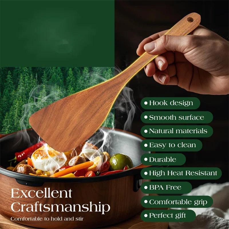FAST APPLIANCES LLC 10 Pcs Wooden Spoons For Cooking, Wooden Utensils For Cooking Teak Wood Nonstick Wooden Cooking Utensils,Wooden Spatula Sets