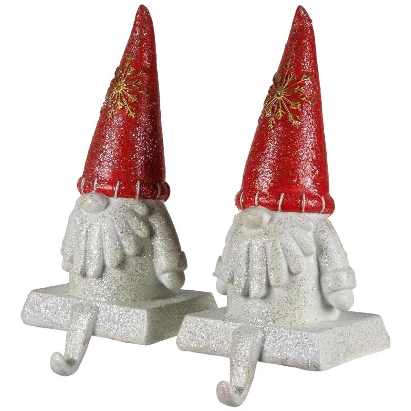 Northlight Seasonal Glittered Gnome Christmas Stocking Holders - 8.25" - Set Of 2 (Set of 2)