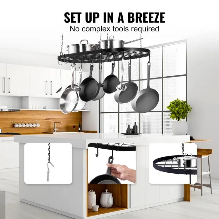 Prep & Savour Hanging Pot Rack, Hanging Pot Rack Ceiling Mount, Ceiling Pot Rack with 12 S Hooks