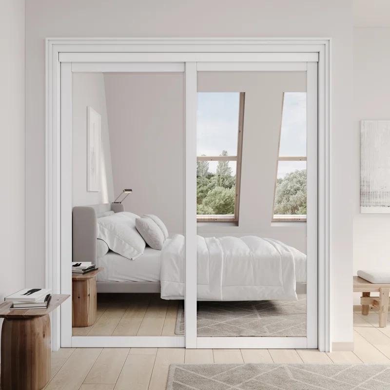 ARK DESIGN 80” Tempered 1 Lite Frosted Glass White Closet Sliding Door with Hardware & Handles