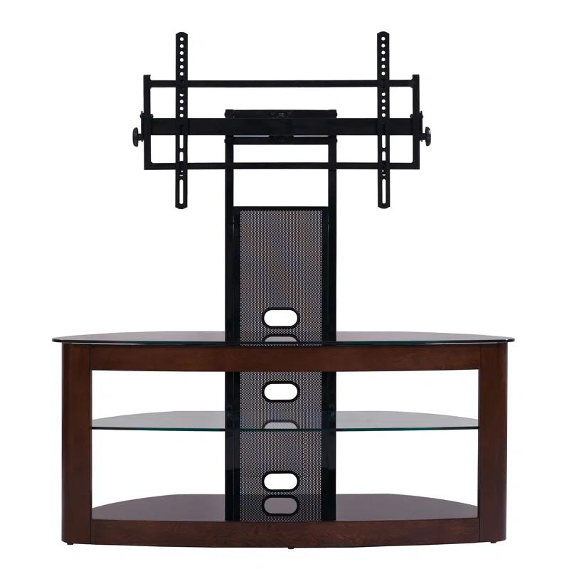 Orren Ellis Tol Curved Wood TV Stand Mount, 3 Open Shelves for Up to 85" TVs