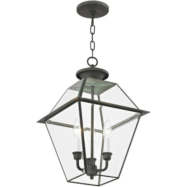 Lighting Lumens 12in 3-Light Outdoor Chain Lantern Pendant with Clear Beveled Glass Shade