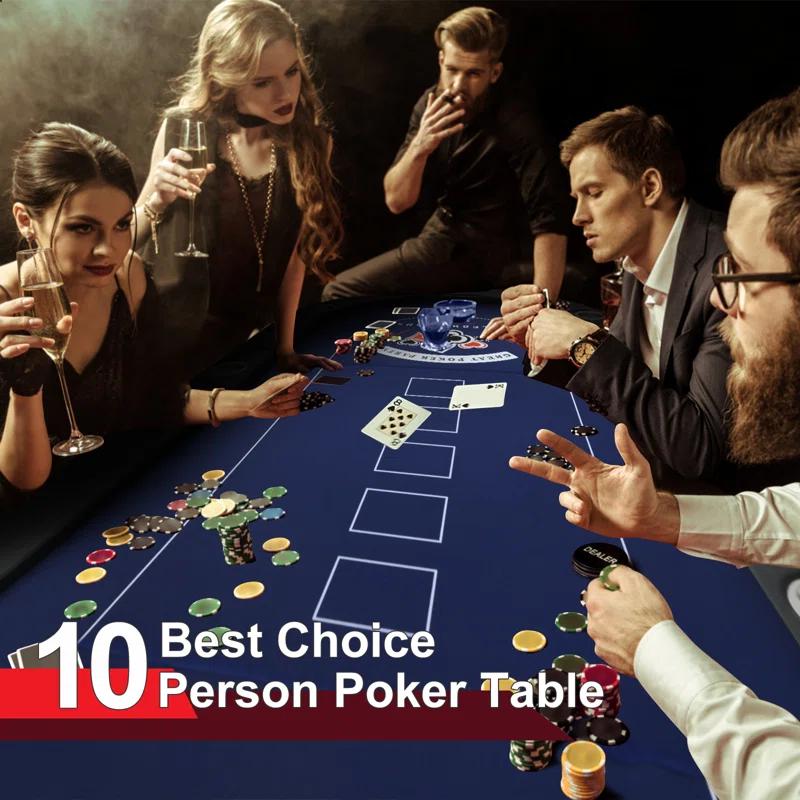 RayChee Poker Table 84'' 10-Player Foldable Poker Table, Portable Casino Leisure Texas Holdem Table with Padded Rails and Cup Holders