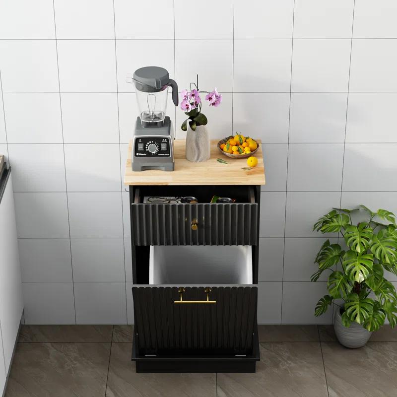 Alaulm 10 Gallons Tilt out Trash Can Cabinet with Drawer, Freestanding Kitchen Trash Can Cabinet (Not Include Trash Can)