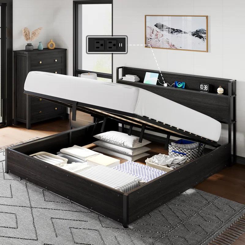 Shila Lift Up Storage Bed Frame & Charging Station