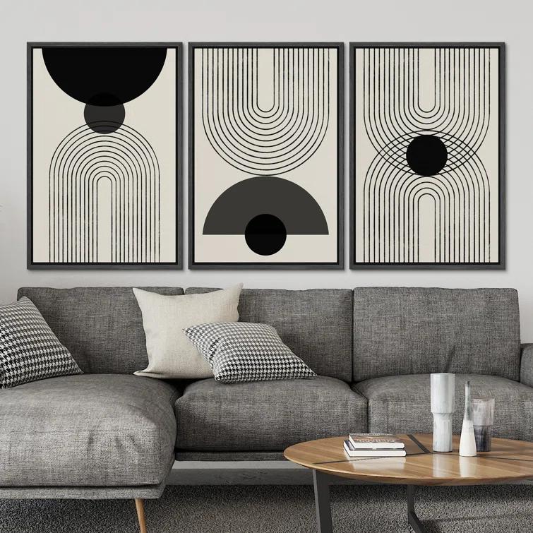 SIGNLEADER Mid-Century Modern Black And White Minimalist Abstract Home Decor Framed Wall Art Work Canvas Print