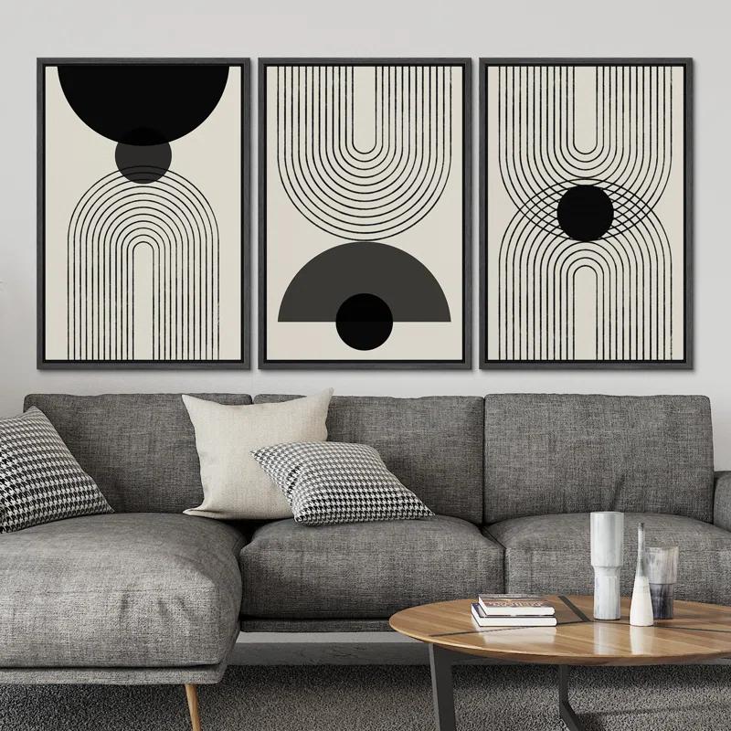 SIGNLEADER Mid-Century Modern Black And White Minimalist Abstract Home Decor Framed Wall Art Work Canvas Print