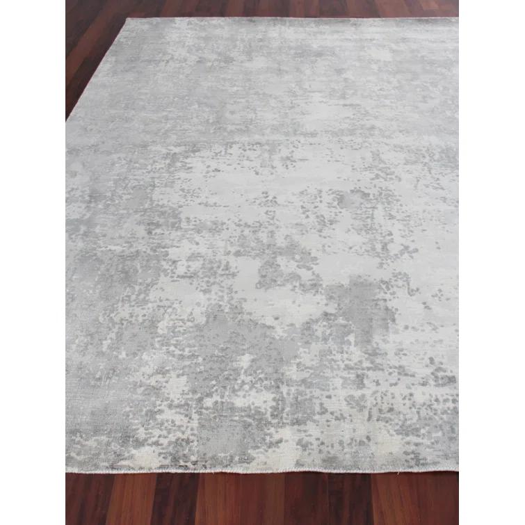 Handmade Rectangular Gray Abstract Wool and Viscose Rug, 8' x 10'