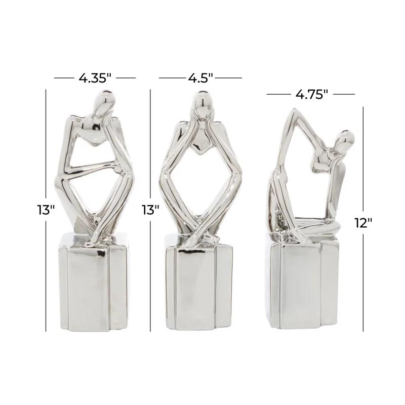 CosmoLiving by Cosmopolitan Porcelain Ceramic Sitting Thinker People Decorative Sculpture Set