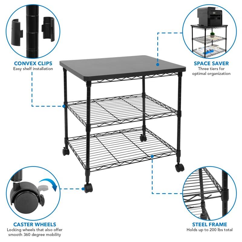 Mount-It! Printer Stand With Wheels, 3-Tier Large Printer Cart With Storage Shelves