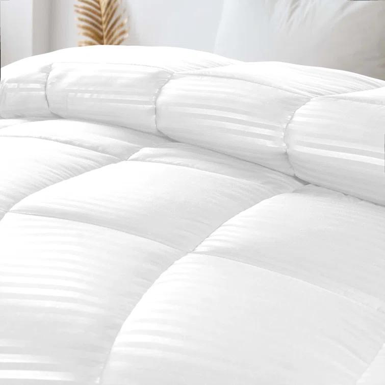 Superior Striped Reversible Box-Quilt Brushed Microfiber Medium Weight Down Alternative Comforter