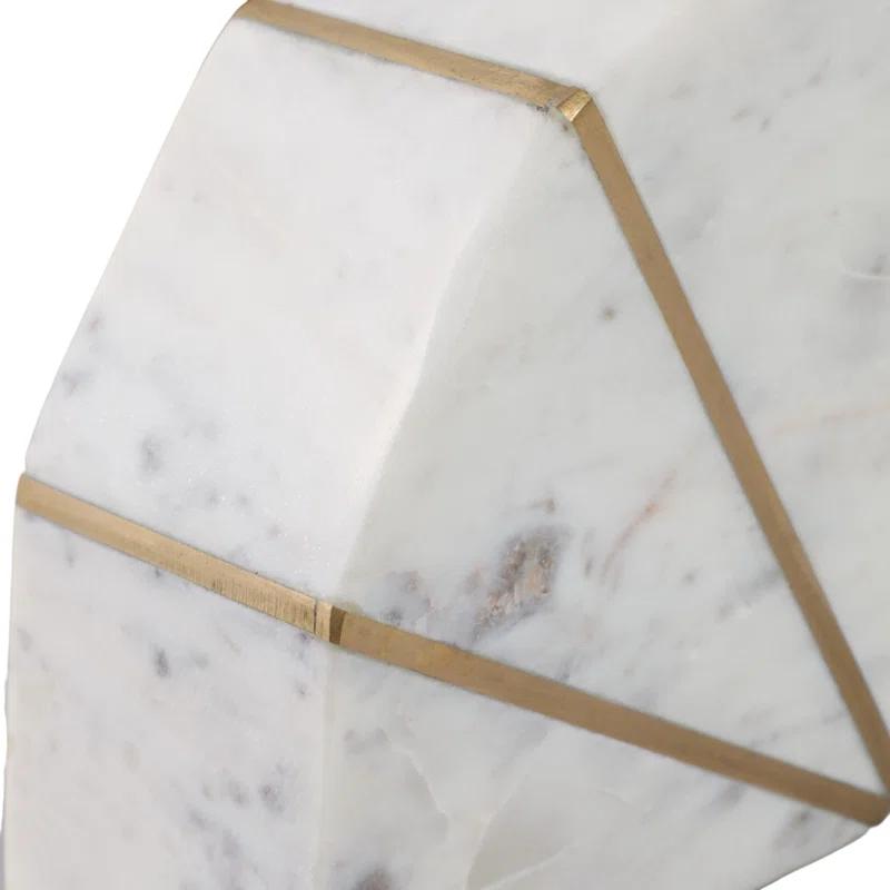 Willa Arlo™ Interiors Marble Bookends Contemporary White and Gold Accent Decorative Bookends Book Display (Set of 2)